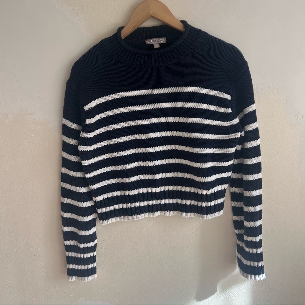 J.Crew Re-Imagined Navy & White Striped Cotton Sweater - XS